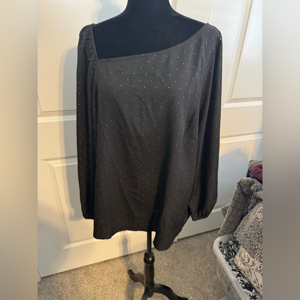 Lane Bryant lightweight Black dress blouse with small silver dots size 18